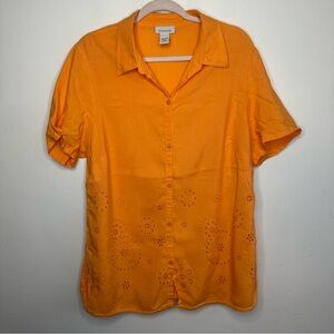 Avenue Bright Orange Eyelet Button-Down Shirt